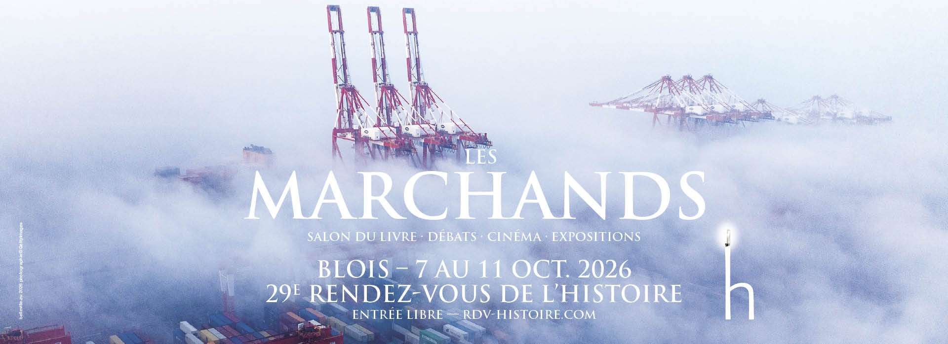 Affiche des 29e Rendez-vous de l'histoire de Blois, du 7 au 11 octobre 2026. Entrée libre, rdv-histoire.com